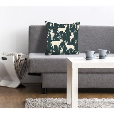 Dekokissen QUEENCE "Ross", grün (grün, bedruckt), B:40cm L:40cm, Polyester, Dekokissen_Sitzkissen_Kissenhüllen, Kissenhülle,Hirsche,Grün,Beige,Natur,Wald,Tiere,Minimalistisch Image