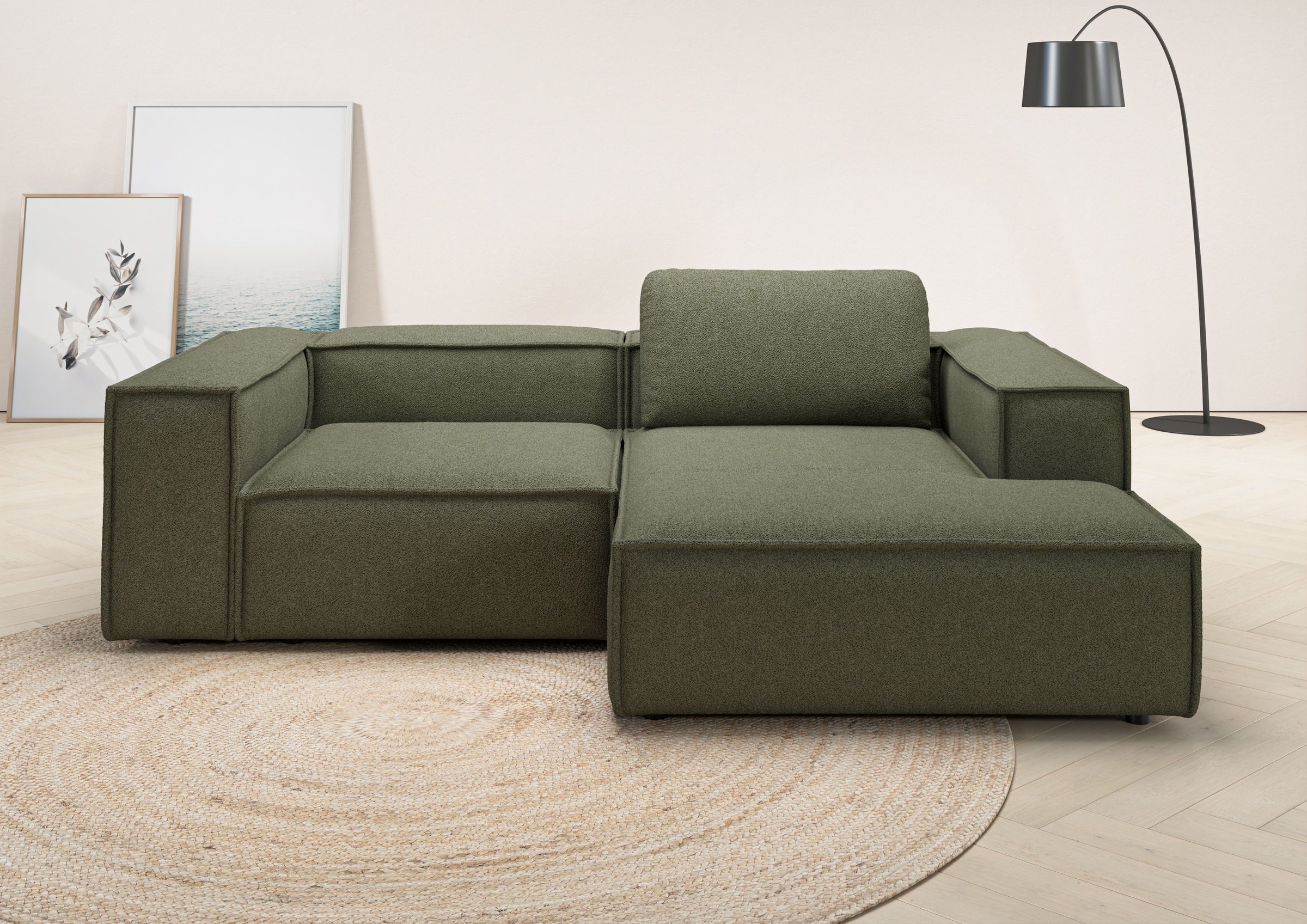 Ecksofa HOME AFFAIRE "Watertown, kompakte L-Form, 246 cm breite für kleinere Räume", grün, B:246cm H:68cm T:171cm, 96% Polyester, 4% Nylon, Sofas, Ecksofa, modernes Ecksofa mit Feincordbezug, platzsparend & bequem