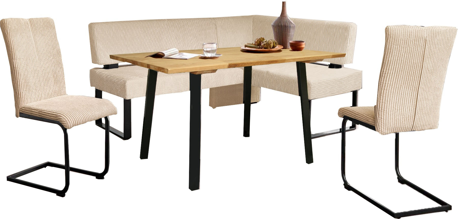 Eckbankgruppe HOME AFFAIRE "Oliver", blau (caneel bay, schwarz), B:220cm H:89cm T:160cm, FSC-zertifizierter Holzwerkstoff, FSC-zertifiziertes Massivholz, Metall, Polyester, Sitzmöbel-Sets, Eckbankgruppe, Eckbank mit Wellenunterfederung im Sitz,...