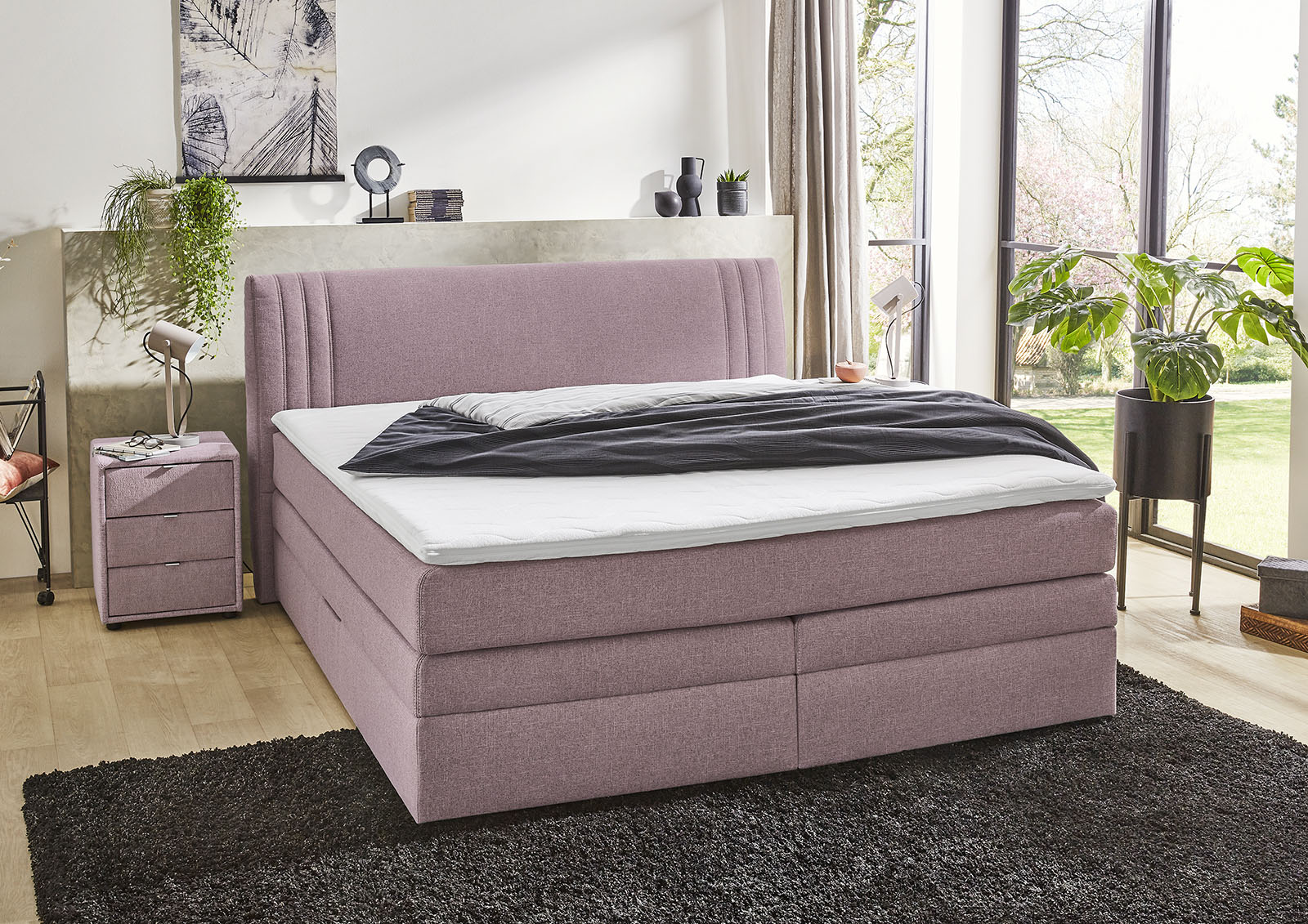 Boxspringbett JOCKENHÖFER GRUPPE "Amira", OTTOs Choice Topseller, mit Bettkasten und Topper", rosa (rosè 313, 05), B:194cm L:217cm, Bezug: 100% Polyester;Topper und Matratzenspiegel: 100% Polyester, Komplettbetten, Boxspringbett, erhältlich in den... Image