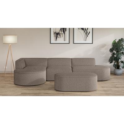 Ecksofa ANDAS "EIVIND Designer Sofa mit Ottomane rechts/links, B/T/H: 343/159/72 cm", grau (taupe), B:343cm H:72cm T:159cm, 100% Polyester, Sofas, L-Form mit Wellenunterfederung, auch in Feincord und Bouclé Image