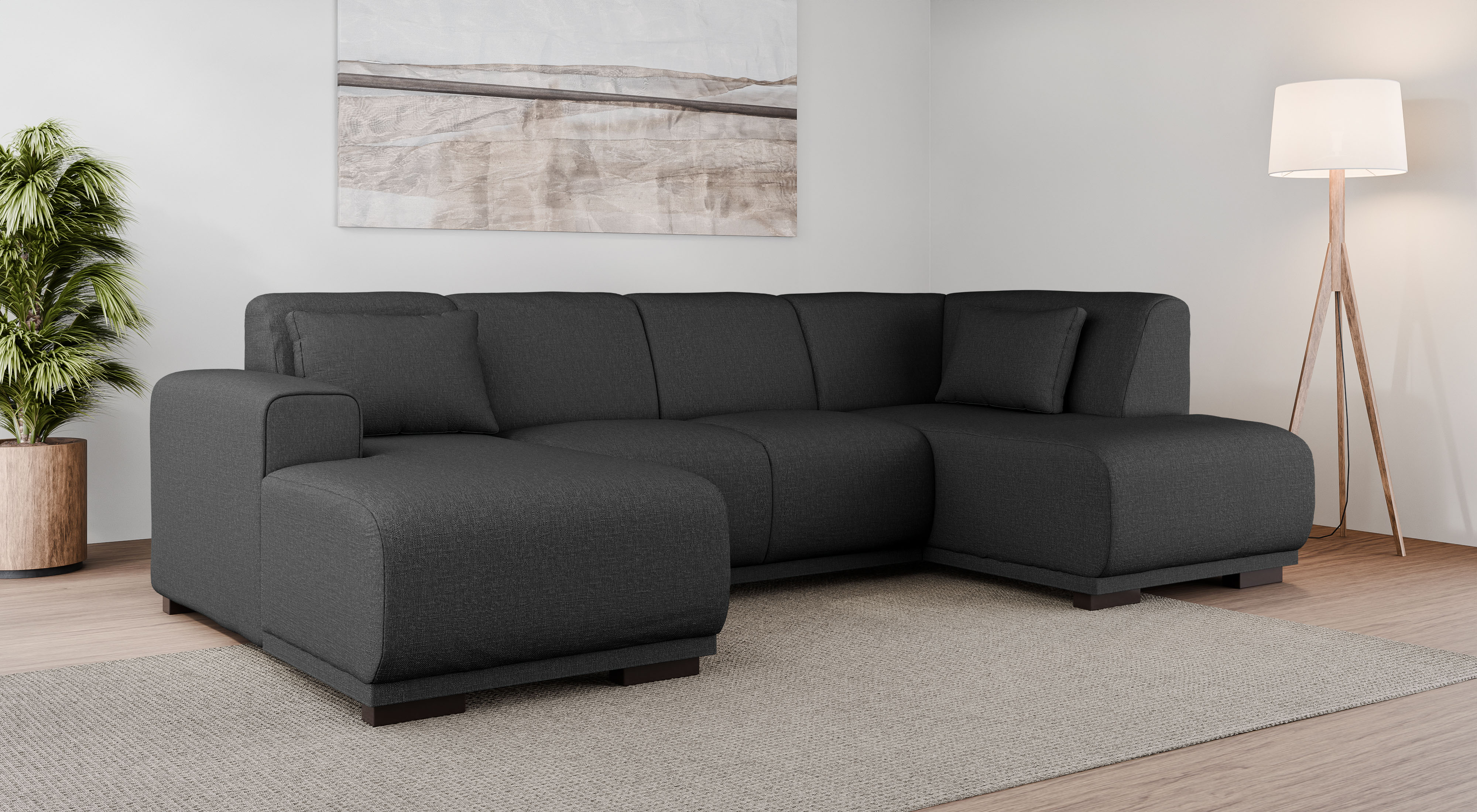 Wohnlandschaft HOME AFFAIRE "BORNHOLM U-Form mit Recamiere rechts/links, B/T/H: 300/162/85 cm", grau (anthrazit), B:300cm H:85cm T:162cm, 100% Polyester, Sofas, Wohnlandschaft, U-Form mit Wellenunterfederung, Recamiere rechts oder links bestellbar
