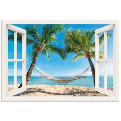 Wandbild ARTLAND "Fensterblick Palmenstrand Karibik", weiß (farbe bild(er): weiß), B:70cm H:50cm, Bilder, als Alubild, Outdoorbild, Leinwandbild, Poster, Wandaufkleber Image
