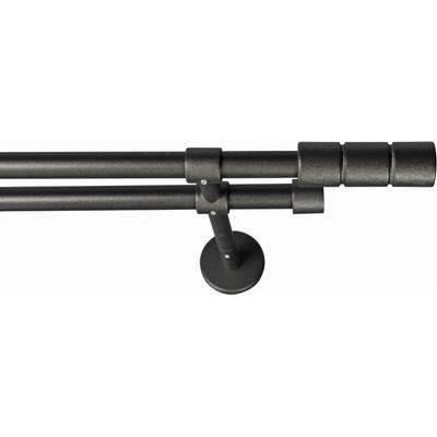 Gardinenstange GARESA "STAURA", grau (graphit), L:210cm Ø:16mm, Metall, Holzwerkstoff, Gardinenstangen, Vorhanggarnitur, verlängerbar, Knopf mit 2 Rillen, ohne Ringe Image