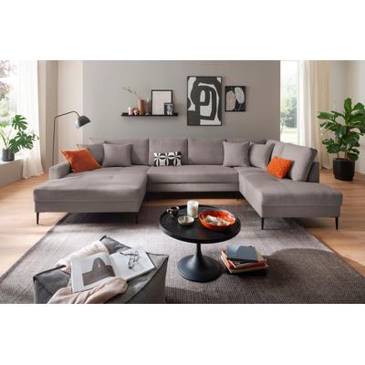 Wohnlandschaft TRENDS BY HG "Summer U-Form", grau, B:360cm H:86cm T:196cm, Sofas, in Cord-Stoff mit Metallfuß Image