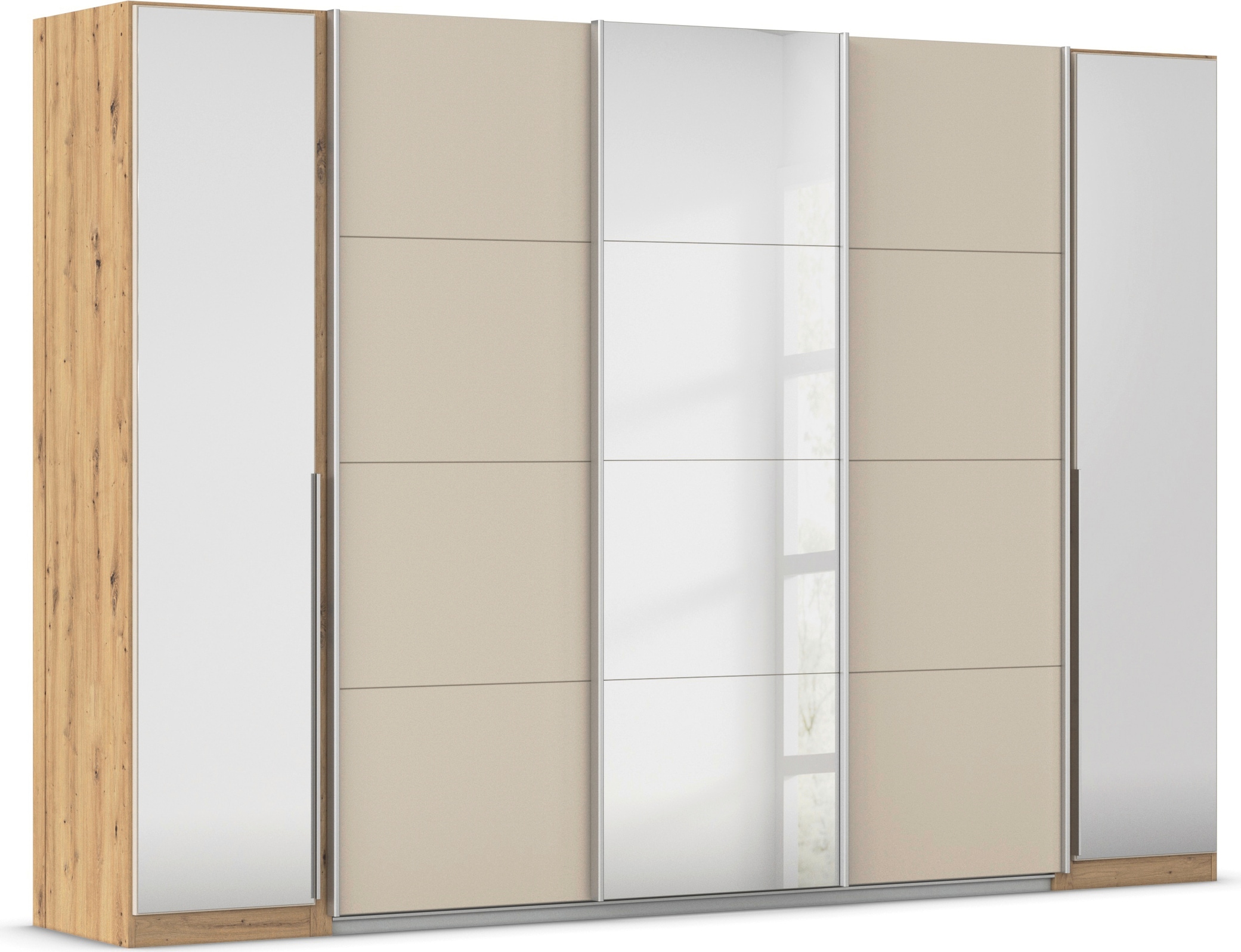 Schwebetürenschrank RAUCH "Dreh-/Schwebetürenschrank Kleiderschrank Familie, OTTOs Choice, Agordo", beige (eiche artisan, beige (champagner)), B:301cm H:210cm T:62cm, Holzwerkstoff, Schränke, Schwebetürenschrank, Stauraumwunder TOPSELLER,...