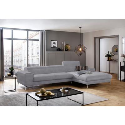 Ecksofa W.SCHILLIG "piedroo, Designsofa mit tollem Sitzkomfort, elegant und bequem, L-Form", grau (dolphin r66), B:343cm H:70cm T:193cm, Chenille-Flachgewebe R66 (85% Polyester, 15% Nylon), Sofas, Kopfteilverstellung, wahlweise mit... Image
