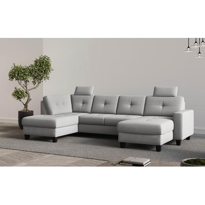 Wohnlandschaft PLACES OF STYLE "Varese", grau (hellgrau), B:226cm H:91cm T:170cm, 95%Polyester 5%Polyamid, Sofas, Kreuznaht in beige Image