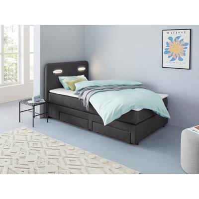 Boxbett INOSIGN "Luan", grau (anthrazit), B:127cm L:211cm, Komplettbetten, Boxspringbett, Schubkästen, LED-Beleuchtung und Topper, in Breite 120 cm und 180 cm Image