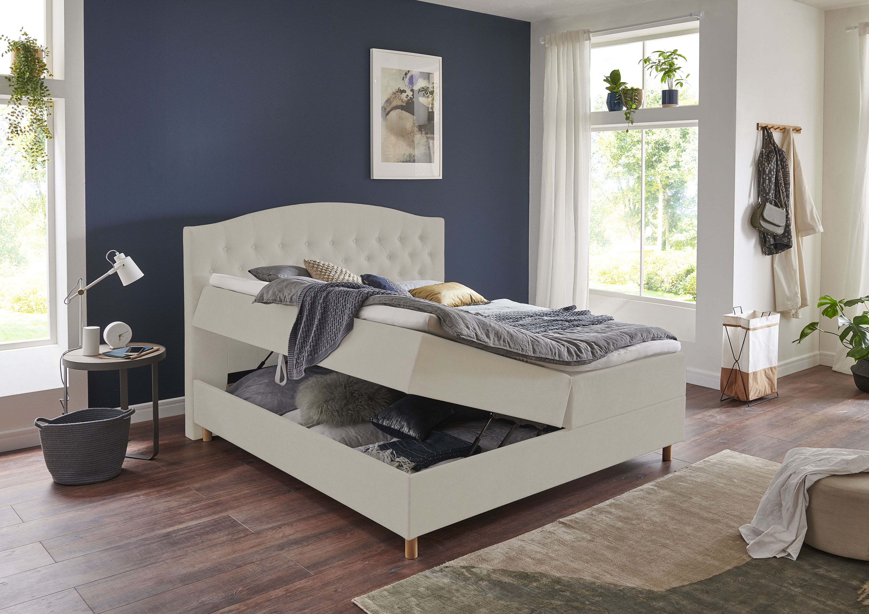 Boxbett HOME AFFAIRE "Piemont", braun (cremebraun), B:182cm L:212cm, Komplettbetten, Boxspringbett, mit Bettkasten und Topper Image