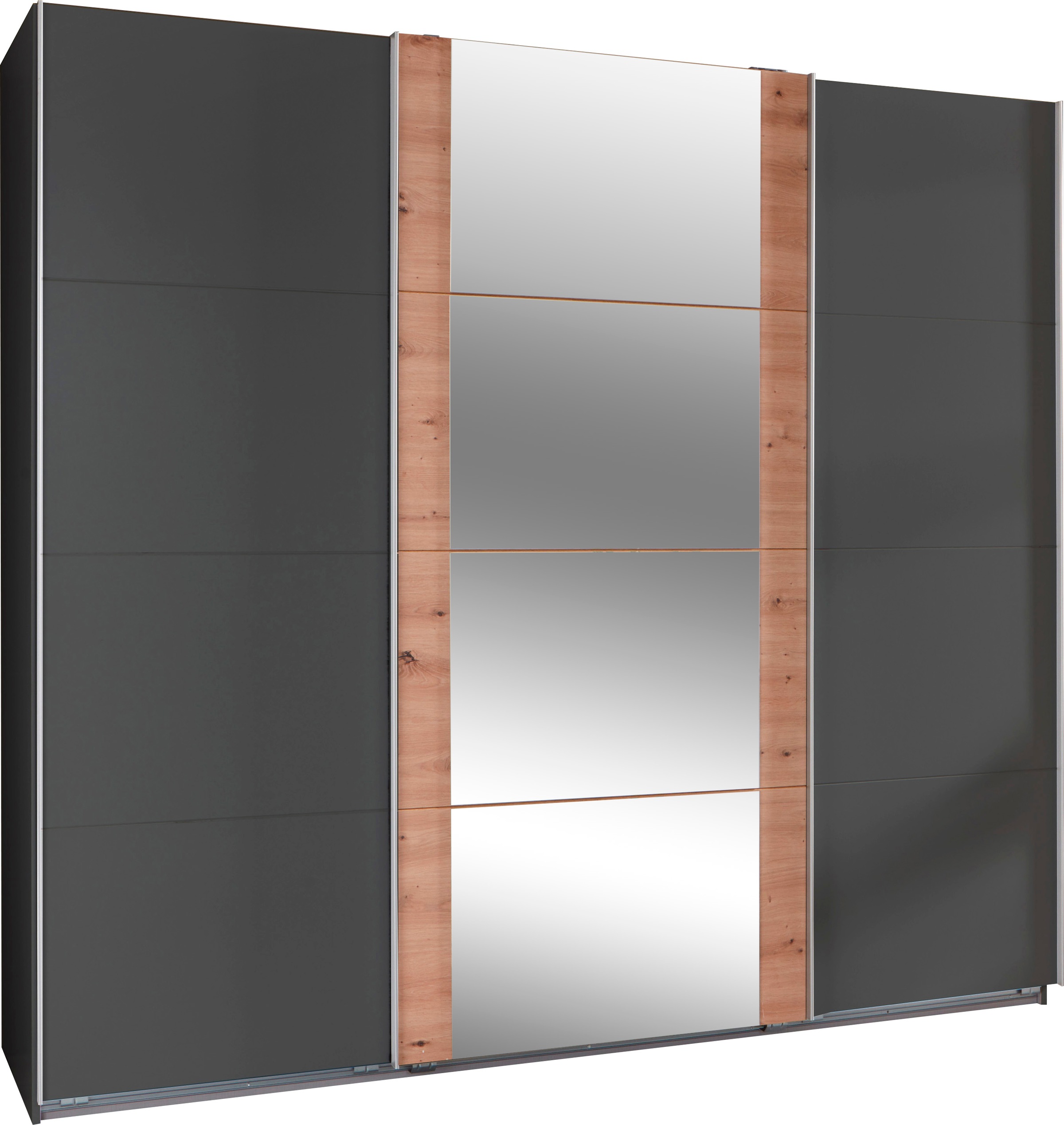 Schwebetürenschrank WIMEX "Bern Schiebetürenschrank TOPSELLER", grau (graphit, artisan oak nachbildung, alu), B:270cm H:236cm T:64cm, Spanplatte, Schränke, Schwebetürenschrank, Schrank mit zusätzlicher Innenausstattung, Garderobe, Topseller