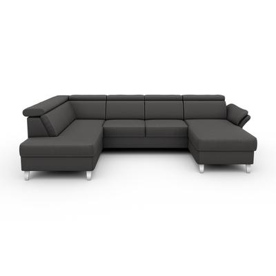 Wohnlandschaft SIT & MORE "Vincenzo U-Form", grau (anthrazit), B:317cm H:84cm T:93cm, Sofas, inklusive Kopfteilverstellung, wahlweise mit Bettfunktion, Bettkasten Image