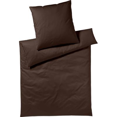 Bettwäsche YES FOR BED "Pure & Simple Uni in Gr. 135x200, 155x220 oder 200x200 cm", braun (dunkelbraun), B/L: 155cm x 220cm, , Mako-Satin, B/L: 80cm x 80cm, Mako-Satin, Obermaterial: 100% Baumwolle, Bettwäsche, Bettwäsche aus Baumwolle, zeitlose... Image