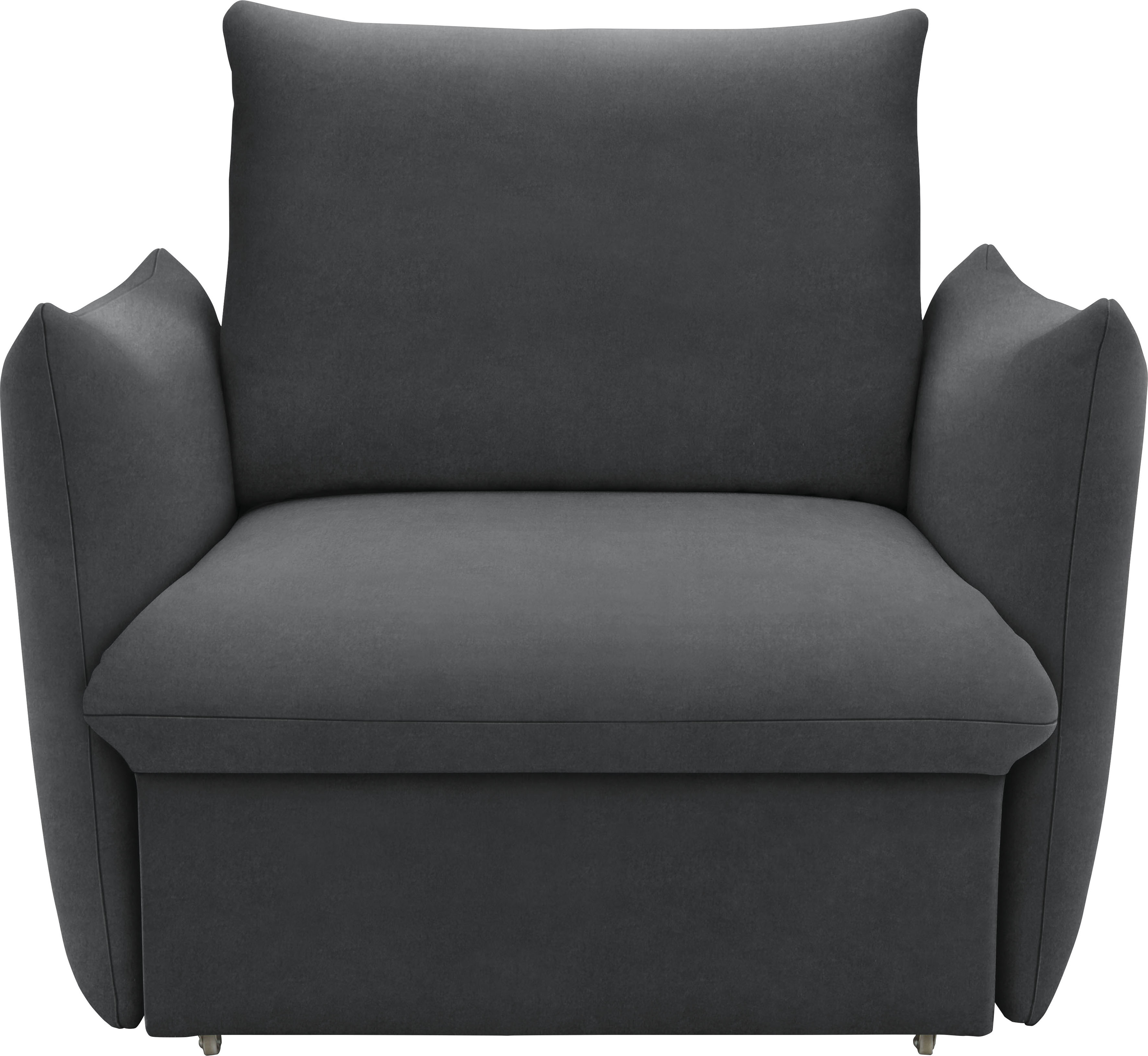 Sessel "LOOKS XII Schlafsesel, Schlaffunktion", grau (dunkelgrau), B:120cm H:100cm T:97cm, 92% Polyester, 8% Nylon, LOOKS BY WOLFGANG JOOP, Sessel, Sessel, Boxspring-Polsterung, mit Gästebettfunktion, Kissenoptik