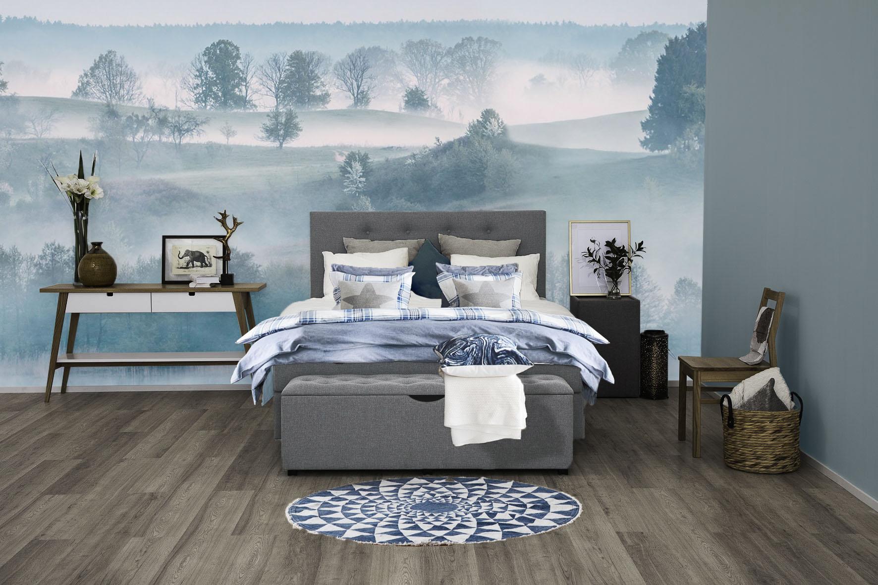 Boxspringbett PLACES OF STYLE "Nordica", grau (hellgrau), B:160cm L:208cm, Struktur (100% Polyester), Komplettbetten, Boxspringbett, inkl. Topper, auch in Überlänge 200/220 cm Image