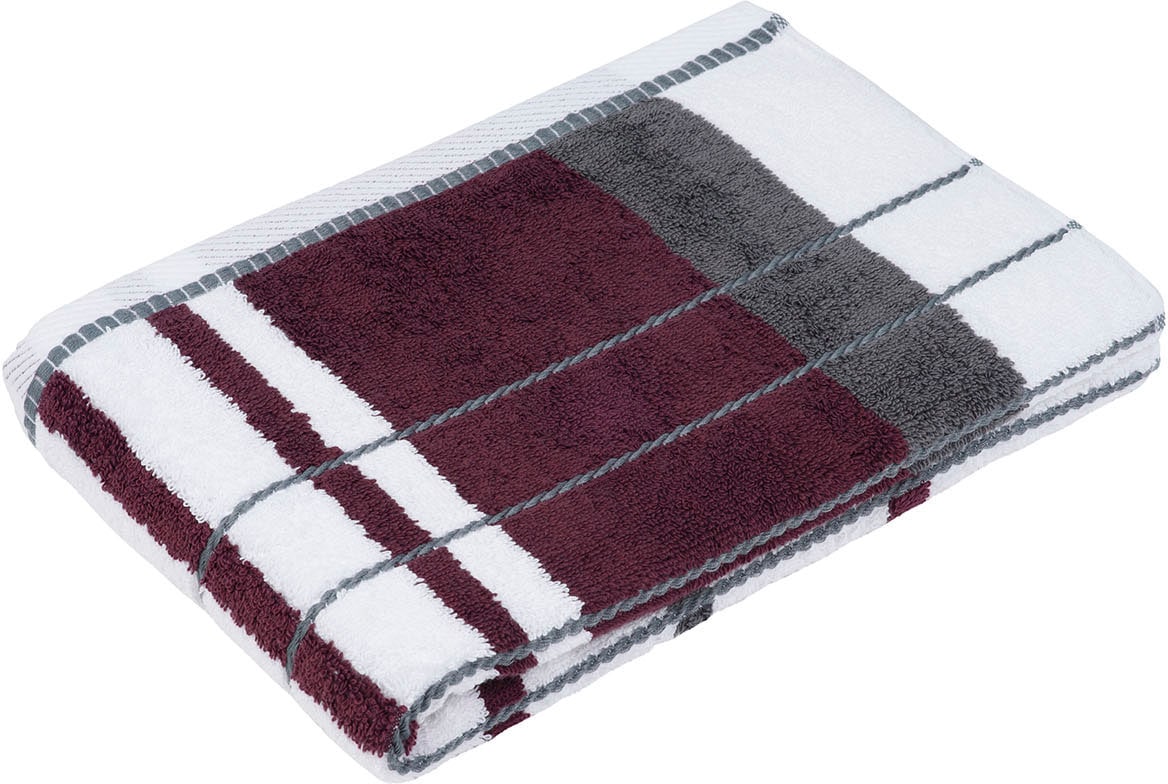 Duschtuch GÖZZE "Berlin Streifen", lila (brombeere, anthrazit), B:70cm L:140cm, Frottier, Obermaterial: 100% Baumwolle, Handtücher