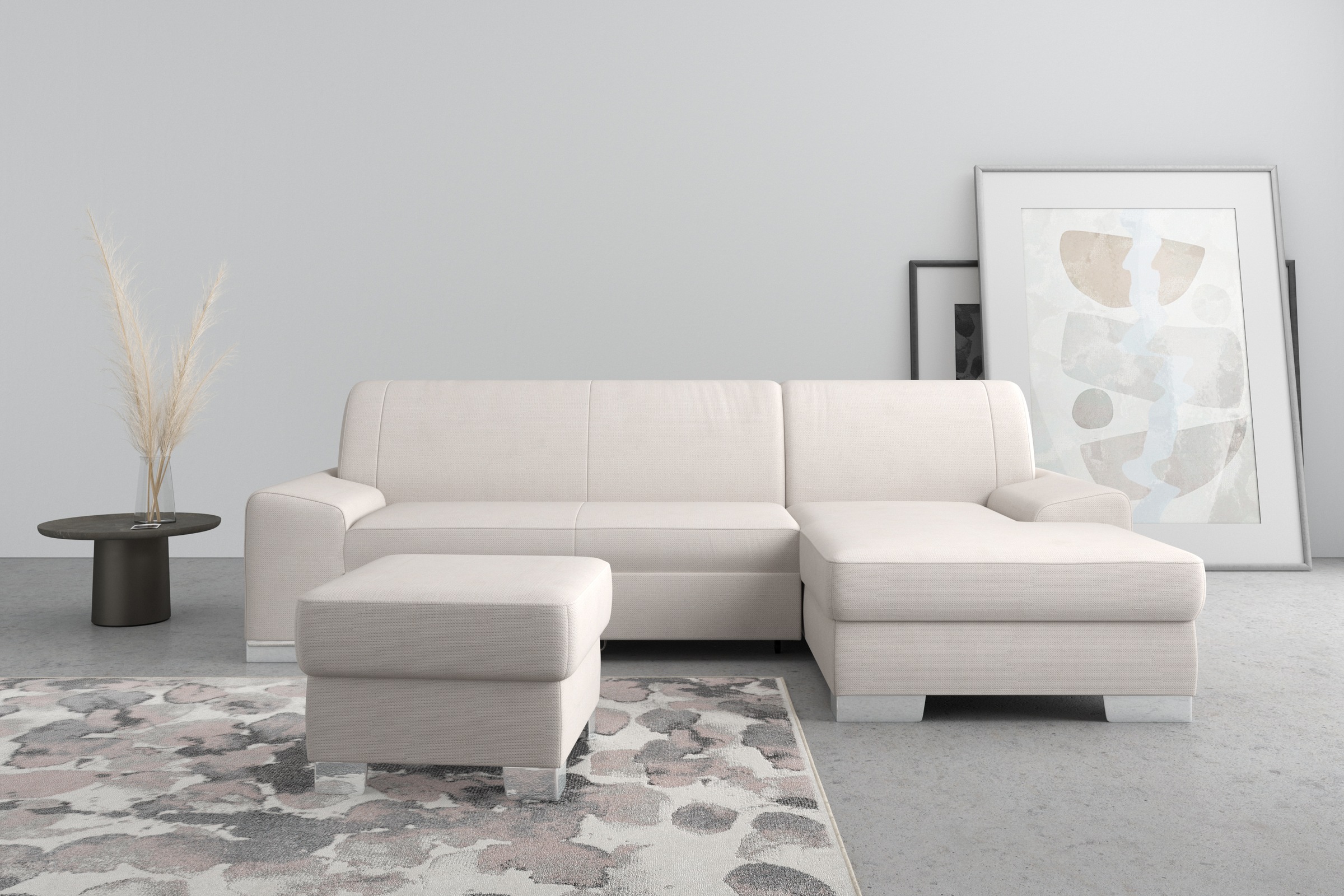 Ecksofa DOMO COLLECTION "Anzio L-Form, whlw. Bettfunktion, Federkern, hochwertig, Breite 271 cm", beige (creme), B:271cm H:85cm T:160cm, Sofas, Ecksofa, Mit Bettfunktion, Recamiere rechts, Chenille-Struktur, creme