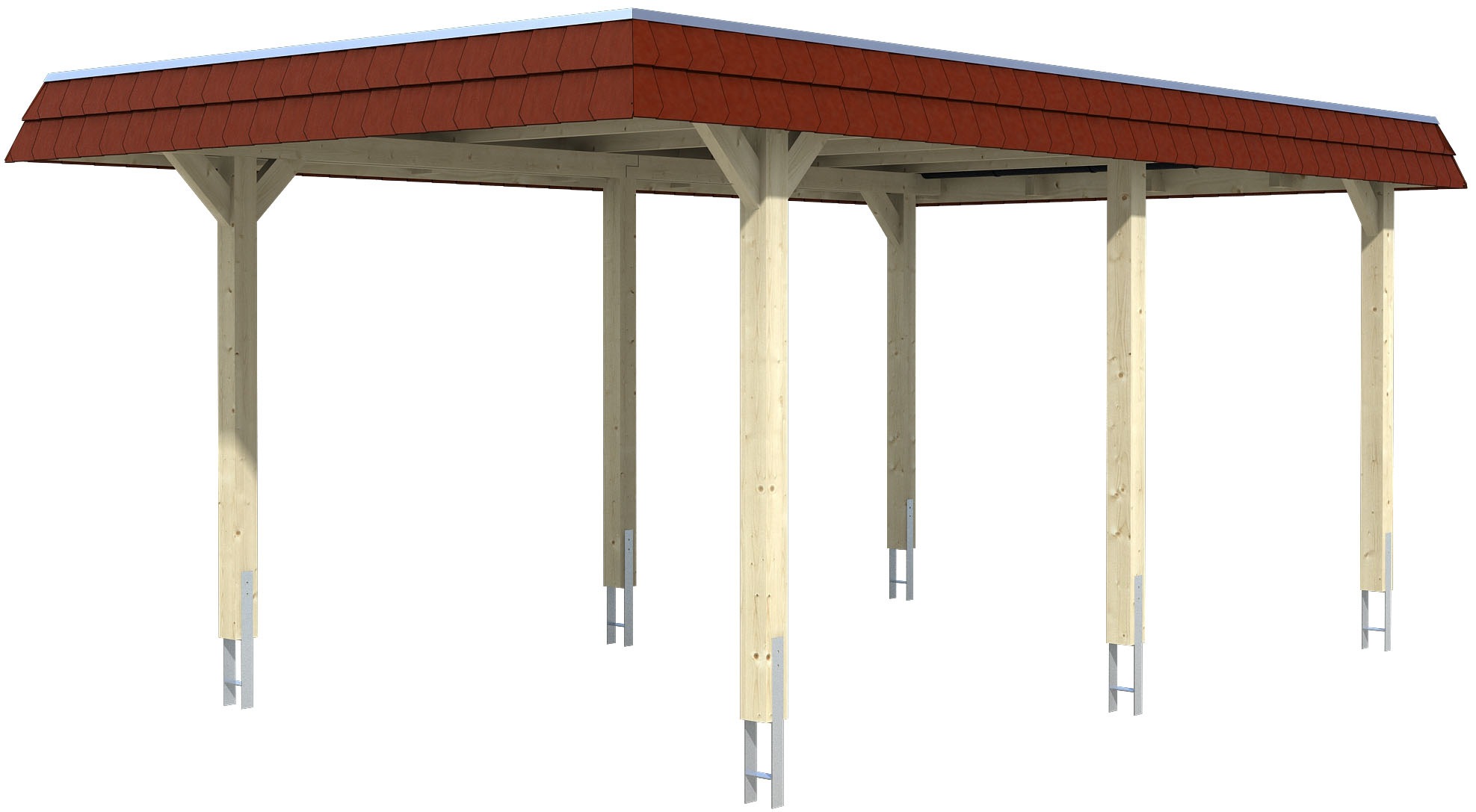 Einzelcarport SKANHOLZ "Wendland", braun (eiche hell), B/H/T: 362cm x 206cm x 628cm, Carports, mit Aluminiumdach, rote Blende