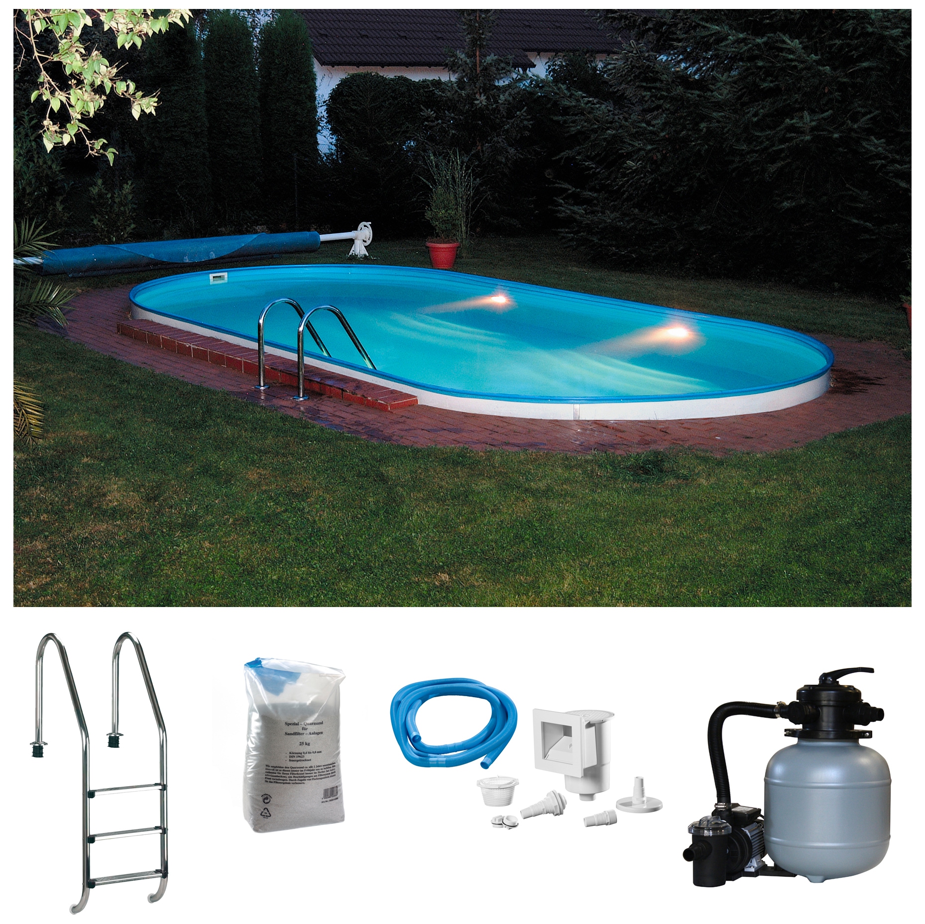 Ovalpool KONIFERA "LANZAROTE 3", weiß, B:320cm H:120cm L:600cm, Schwimmbecken, für den Volleinbau, in verschiedenen Größen Image