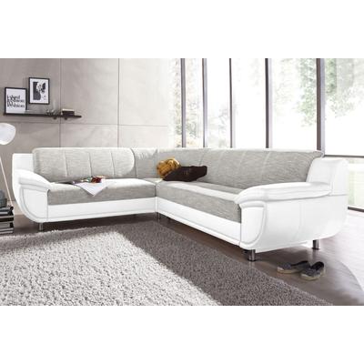 Ecksofa TRENDMANUFAKTUR "Rondo 3, zeitlos und modern, im Materialmix, L-Form", weiß (weiß, cappuccino), B:267cm H:85cm T:247cm, Primabelle-Microfaser, Kunstleder SOFTLUX / Struktur (77% Polyester; 23% Polyacryl), Sofas, wahlweise Federkern für hohen... Image
