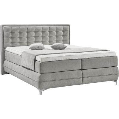 Boxspringbett MUSTERRING "Dubai", grau (d 041 grau), B:177cm L:214cm, Komplettbetten, Boxspringbett, Winkelfuß in Chrom, 3 Härtegrade, Kopfteil in Kassettensteppung Image