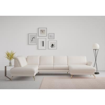 Wohnlandschaft SIT & MORE "Fashion U-Form", beige (creme), B:338cm H:84cm T:207cm, Sofas, wahlweise mit Kopfteilverstellung, Vorziehsitz, motorisch, Nickelfüße Image