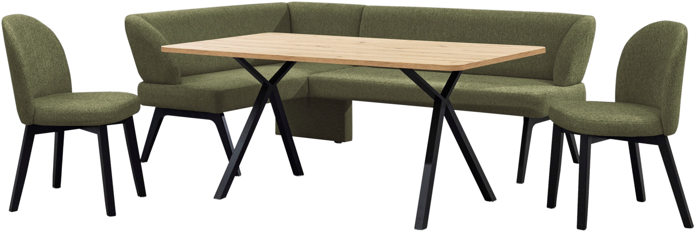 Eckbankgruppe HOME AFFAIRE "Aretha Essecke, Sitzgruppe, Eckbank, Küchenbank", grün (mayfly, schwarz), B:215cm H:87cm T:150cm, FSC-zertifizierter Holzwerkstoff, FSC-zertifiziertes Massivholz, Metall, Polyester, Sitzmöbel-Sets, Esszimmer Sitzgruppe,...