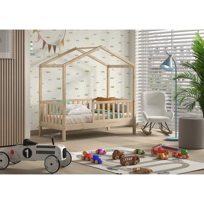 Hausbett HOME AFFAIRE "Junior Hausbett 70/140, umlaufender Rausfallschutz, stabil gebaut", beige (natur, natur, natur), B:75,8cm H:150,5cm L:148cm, Betten, inkl. Rolllattenrost und Dachaufbau Image