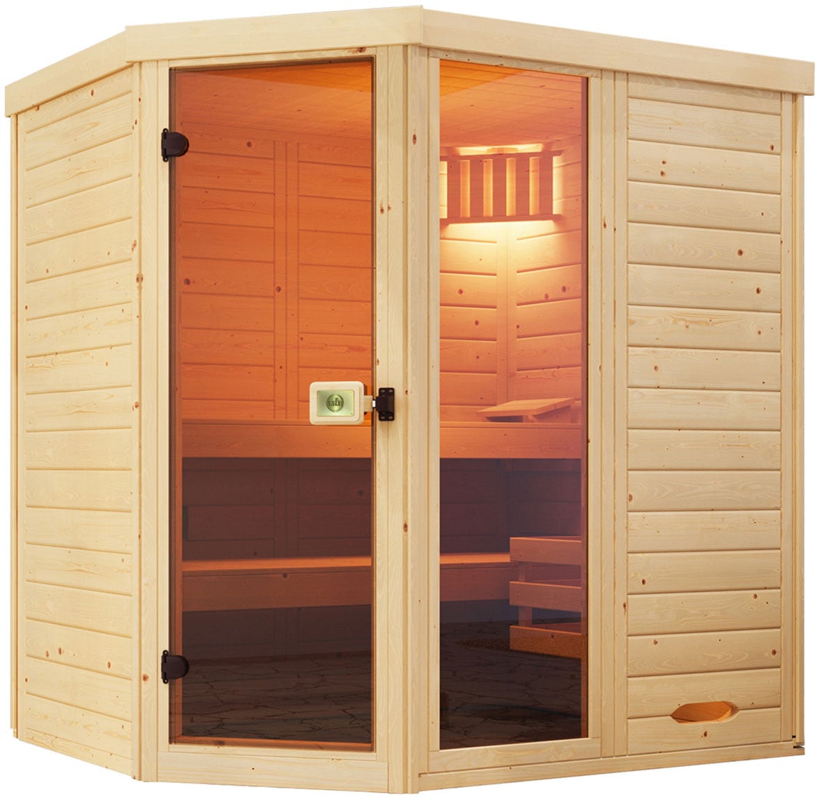 Sauna WEKA "Massivholz-Elementsauna LAUK", beige (natur), ohne Ofen, ohne Steuerung, (ohne Ofen), Saunen, Blockbohlen, vorgefertigte Elemente Image