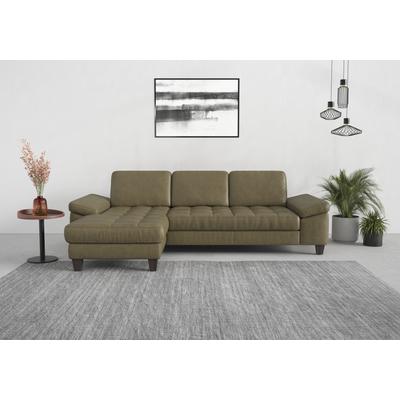 Ecksofa SIT & MORE "Westham L-Form", grün (olive), B:275cm H:88cm T:172cm, 100% Polyester, Sofas, Recamiere, mit oder ohne Bettfunktion, Bettkasten, Füße wengefarben Image