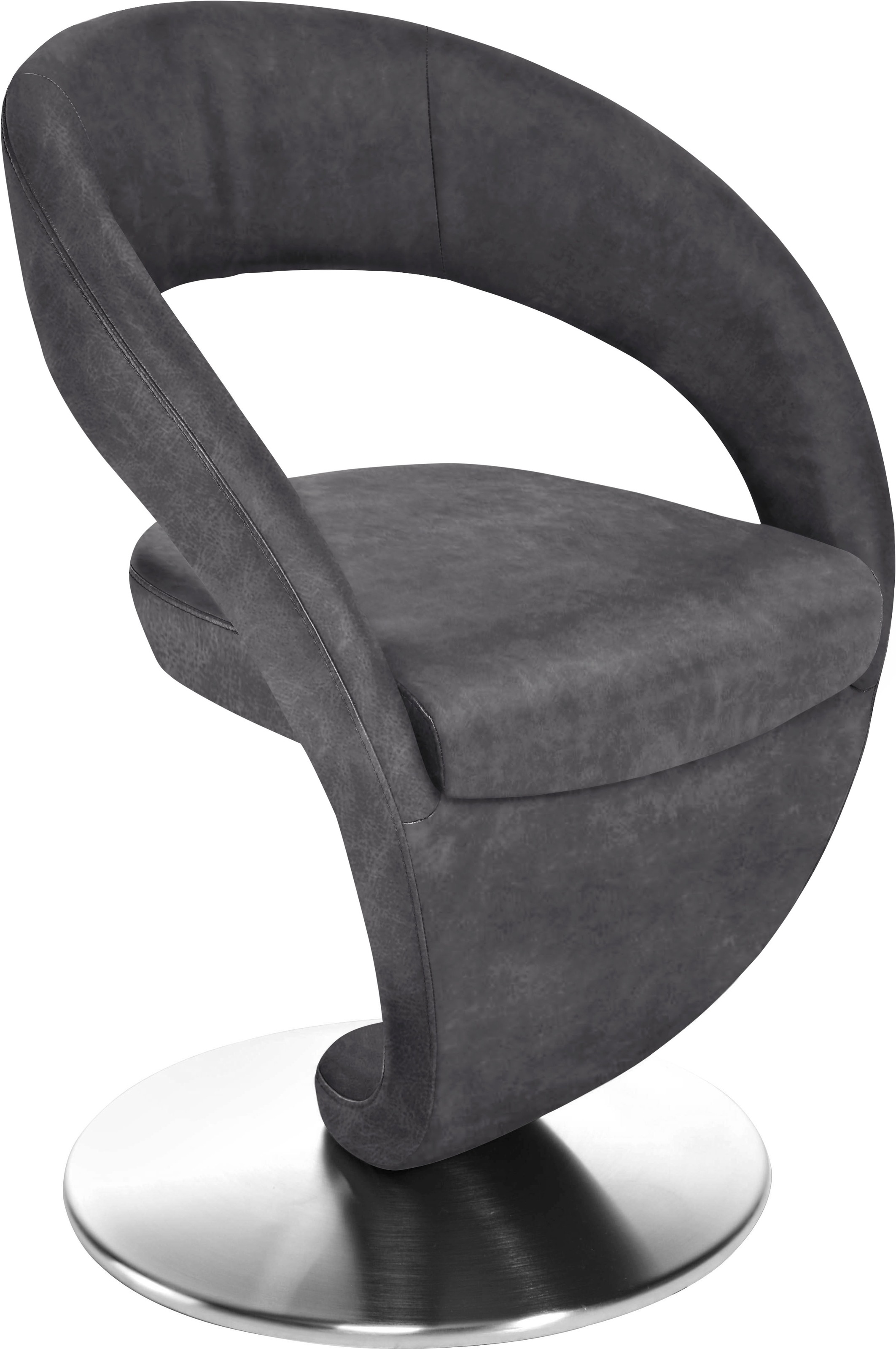 Drehstuhl K+W KOMFORT & WOHNEN "Wave", grau (anthrazit, drehteller in edelstahloptik gebürstet), B:62cm H:86cm T:61cm, 785: Microfaser, 100% Polyester, Stühle, Drehstuhl Esszimmerstuhl, Design-Drehstuhl, Drehteller in Edelstahloptik