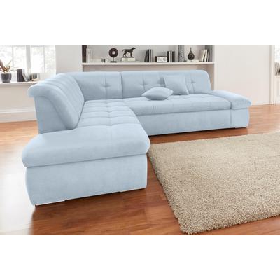 Ecksofa DOMO COLLECTION "NMoric incl. Zierkissen B/T/H: 273/216/80 cm L-Form", blau (pastelblau), B:273cm H:80cm T:216cm, Chenille (85% Polyester, 15% Acryl), Luxus-Microfaser (100% Polyester), Struktur ( 100% Polyester), Microfaser PRIMABELLE (100%... Image