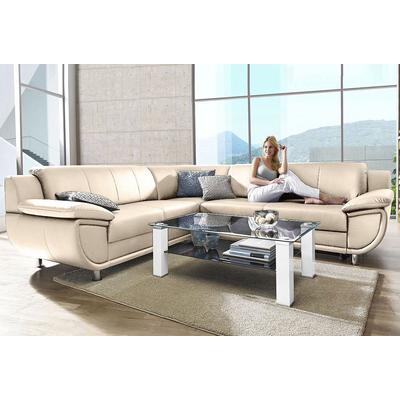 Ecksofa TRENDMANUFAKTUR "Rondo wahlweise mit Schlaffunktion, bequeme Armlehnen, Bestseller", beige (creme), B:267cm H:85cm T:247cm, Microfaser PRIMABELLE (100% Polyester), Kunstleder SOFTLUX, Struktur (54% Polyacryl, 46% Polyester), NaturLEDER... Image