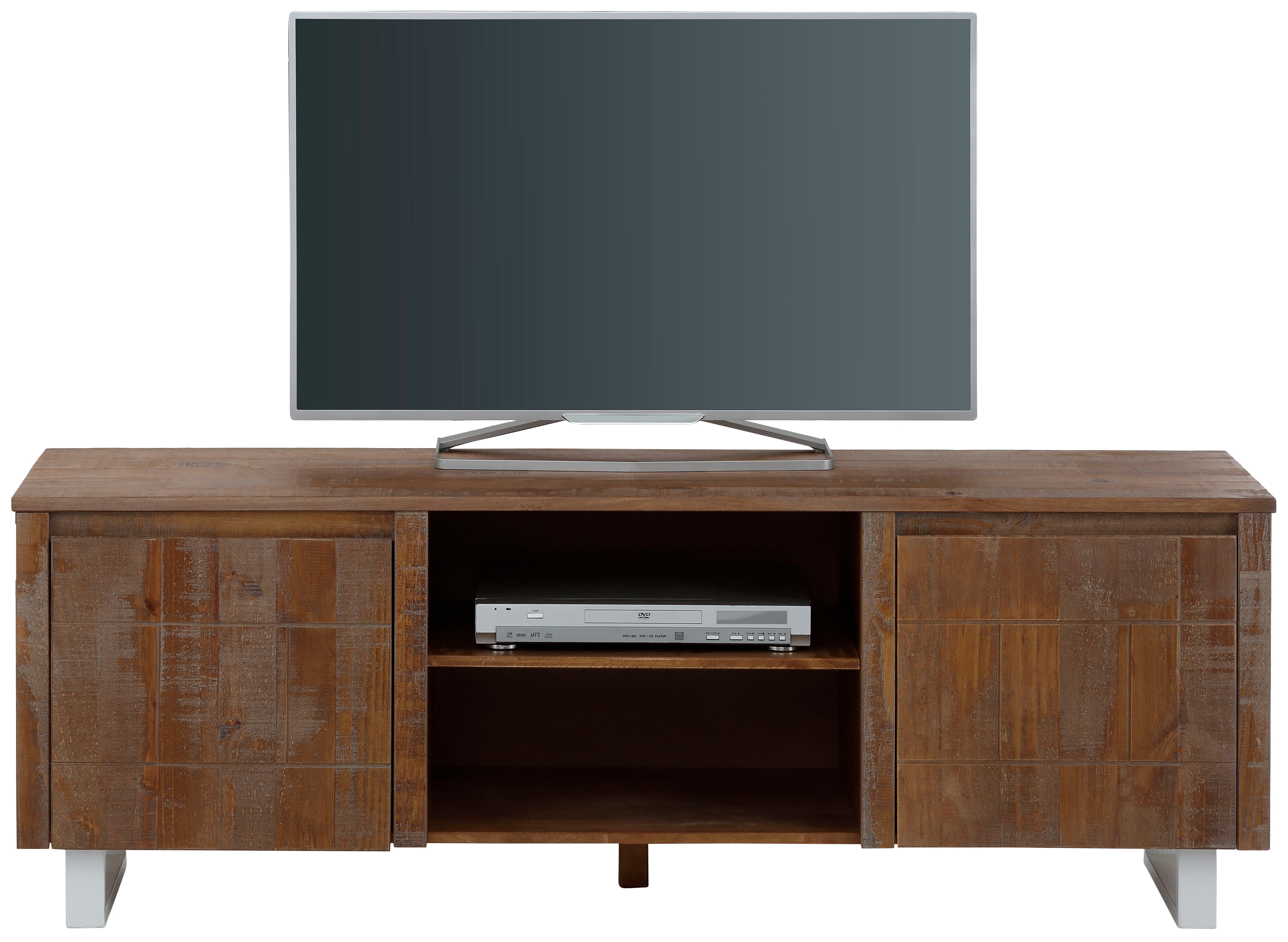 Lowboard HOME AFFAIRE "Lagos", braun (braun, gebürstet), B:160cm H:55cm T:40cm, Massivholz, Sideboards, Kommode aus massivem Kiefernholz, mit weiß lackiertem Beingestell