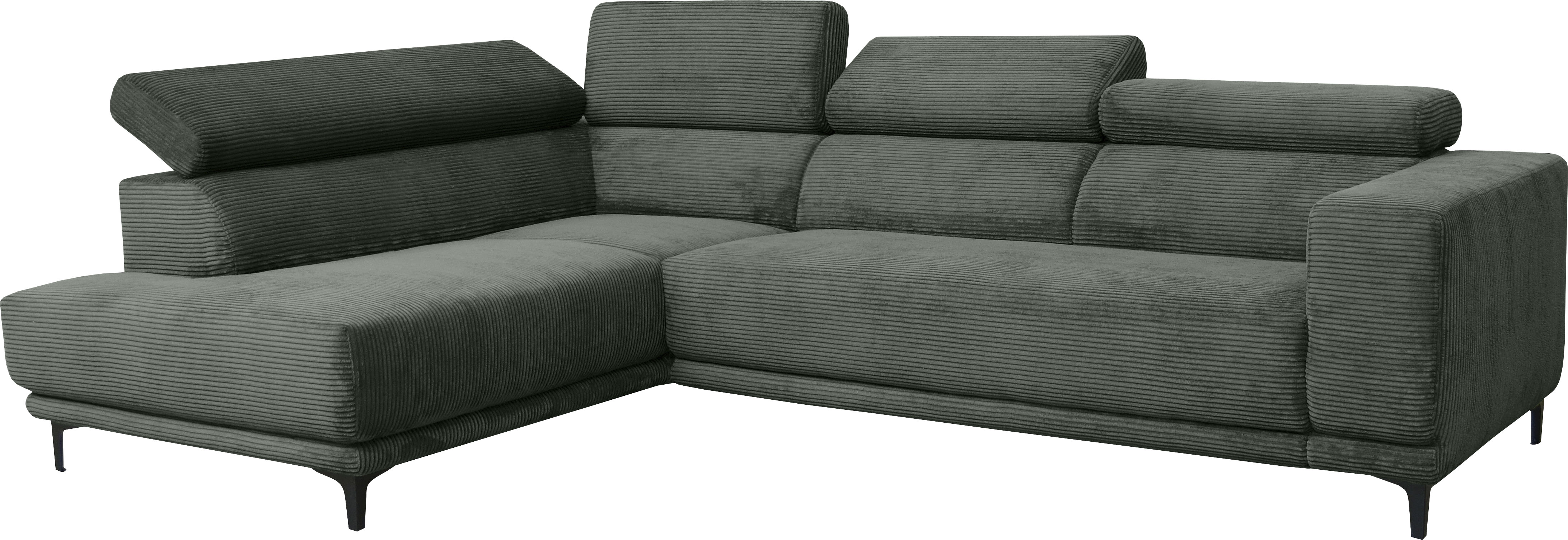 Ecksofa ALINA "Hikari", grün (olivgrün gct 333), B:302cm H:102cm T:210cm, Cord GCT (92% Polyester, 8% Nylon), Sofas, wahlweise mit Sitzvorzug, in modernem Cordstoff, Breite 302 cm