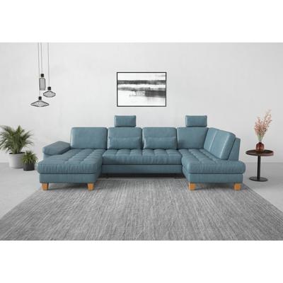 Wohnlandschaft SIT & MORE "Westham U-Form", bunt (graublau), B:338cm H:88cm T:172cm, 100% Polyester, Sofas, wahlweise mit Bettfunktion, Bettkasten, Sitztiefenverstellung Image