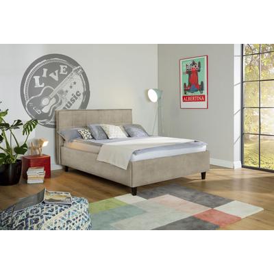 Polsterbett ALINA "Hakon", beige (beige dfn 31), B:181cm H:107cm L:209cm, Samtstoff DFN (100% Polyester), Betten, wahlweise mit Matratze und Lattenrost, Füße in Tabak Image