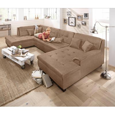 Wohnlandschaft HOME AFFAIRE "Bergen zeitlos und elegant, U-Form", braun (café), B:364cm H:83cm T:106cm, Sofas, wahlweise mit Bettfunktion Image