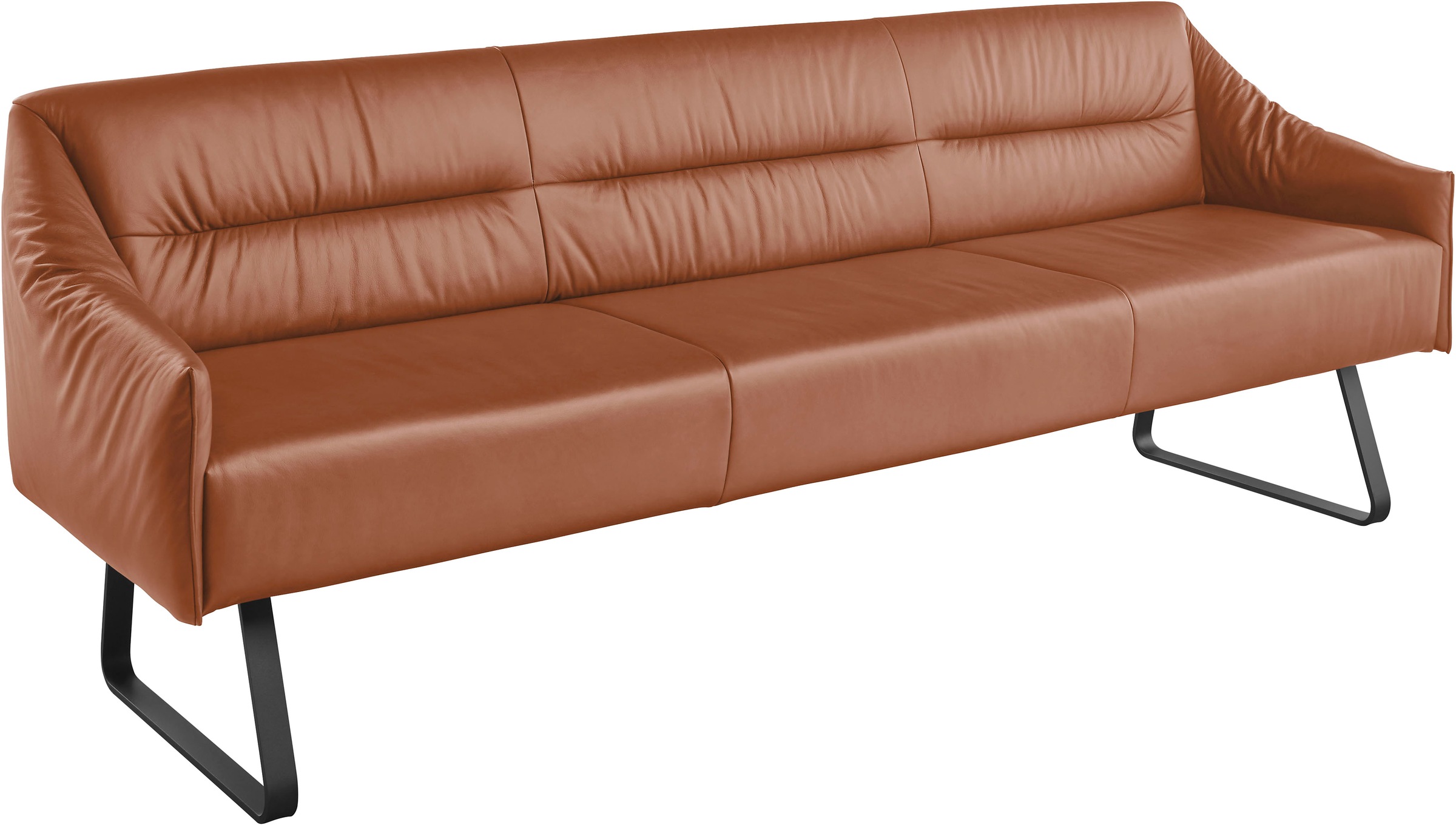 Essbank MUSTERRING "JustB SP500", braun (cognac), B:262cm H:86cm T:70cm, Sitzbänke, Essbank, Metallkufe schwarz, verschiedene Farben, Breite 220 oder 250 cm