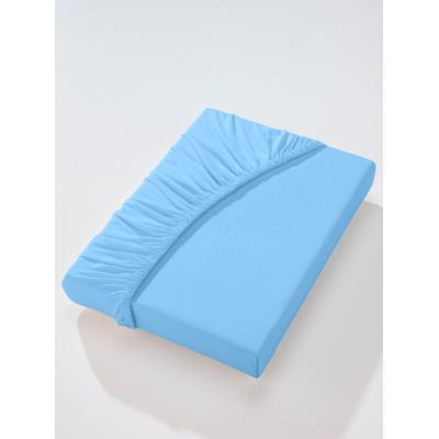 Betttuch BIBERNA Gr. 4, blau (bleu), B:180-200cm L:200-220cm, Jersey, 97% Baumwolle, 3% Elasthan, Laken Image