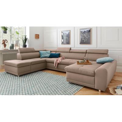 Wohnlandschaft SIT & MORE "Riva U-Form", braun (macciato), B:337cm H:92cm T:95cm, Struktur (100% Polyester), Flachgewebe (100% Polyester), Luxus-Microfaser (100% Polyester), Sofas, wahlweise mit Bettfunktion Image