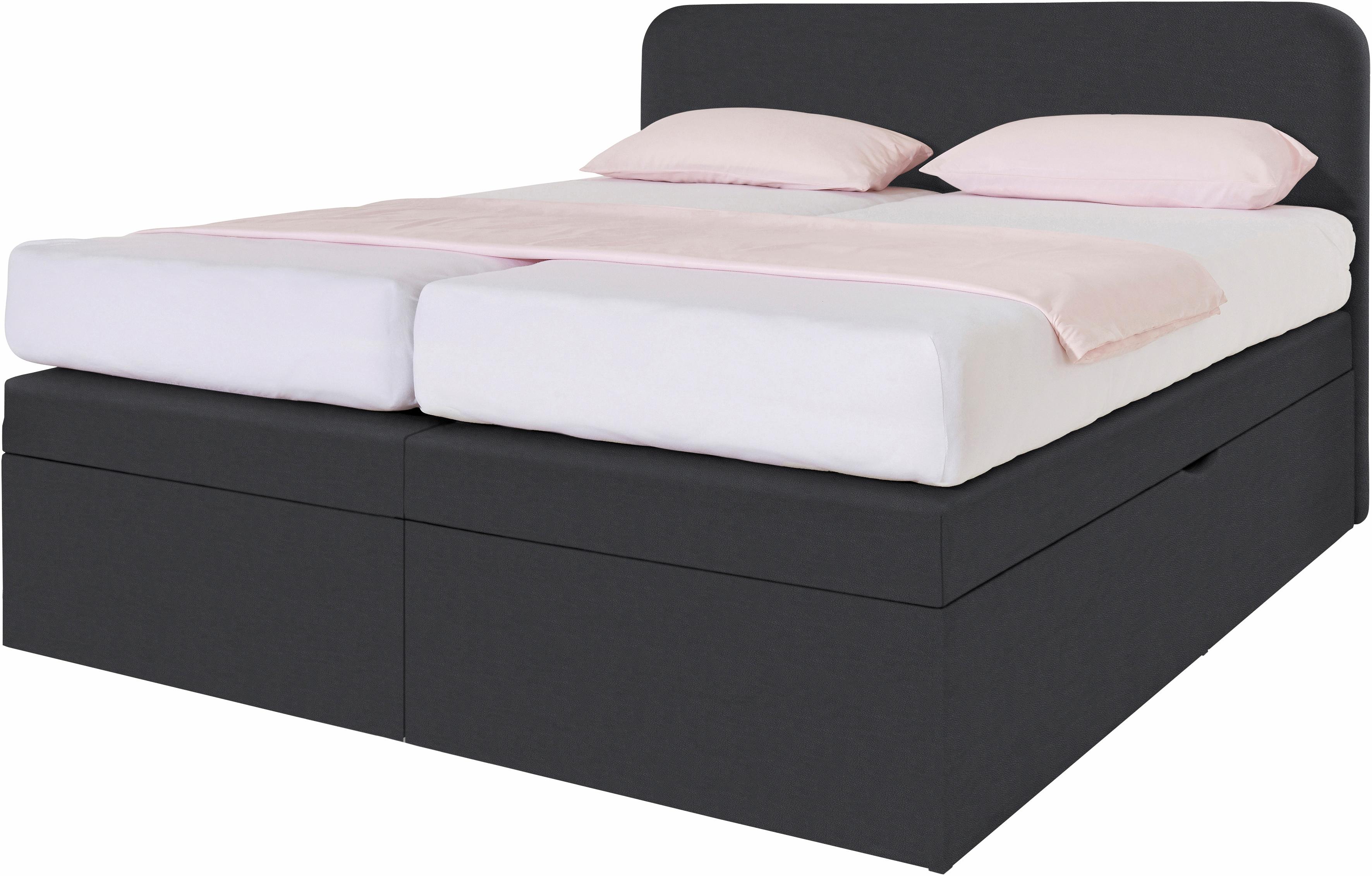 Boxspringbett, schwarz, B:195cm L:212cm, Box und Kopfteil: Microvelours (100% Polyester) oder Kunstleder (Polyurethan);Bezug der Obermatratze: 100% Polyester, WESTFALIA SCHLAFKOMFORT, Komplettbetten, Boxspringbett, wahlweise mit Bettkasten Image