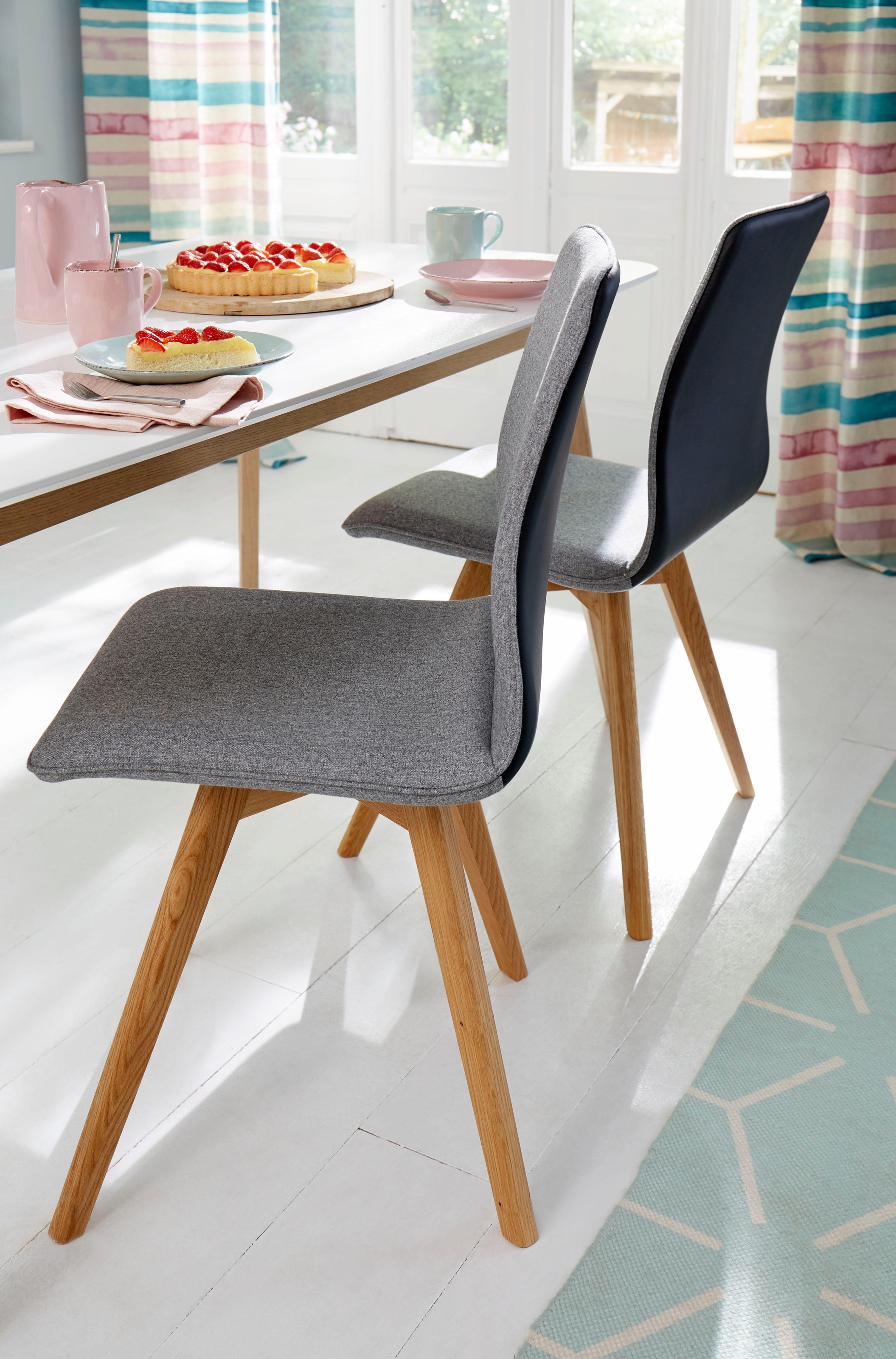 Esszimmerstuhl "Dalea", schwarz (schwarz, grau, eichefarben), B:45cm H:91cm T:55cm, Kunstleder;weicher Webstoff mit feiner Struktur aus 100% Polyester, GUIDO MARIA KRETSCHMER HOME & LIVING, Stühle, im 2er, 4er oder 6er-Set, Küchenstuhl