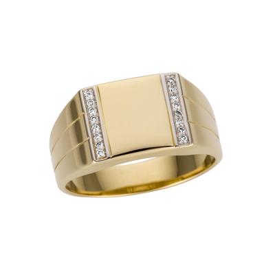 Goldring FIRETTI "Schmuck Geschenk Gold 585 Herrenring Goldring" Gr. 22, gold (gelbgoldfarben, weißgoldfarben), Fingerringe, Herren, 22, 0,08 ct P2 = erkennbare Einschlüsse, Gelbgold 585-Diamanten, 11mm, Gelbgold 585, Diamanten, mit Brillanten Image
