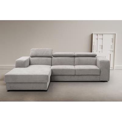 Ecksofa WERK2 "Cherry, modernes Sofa mit Komfortfunktionen, Breite 270cm, L-Form", grau (hellgrau), B:270cm H:76cm T:192cm, 92% Polyester, 8% Nylon, Sofas, bequem, mit verstellbaren Kopfteilen, Schlaffunktion und Bettkasten Image