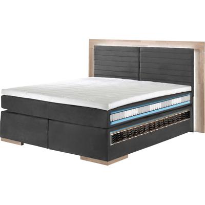 Boxspringbett PLACES OF STYLE "Cup", grau (schwarzgrau), B:210cm L:206cm, Bezug: Luxus-Microfaser (100% Polyester), Bezug: Microfaser (100% Polyester), Komplettbetten, Boxspringbett, mit LED-Beleuchtung, Massivholzrahmen und Topper, in 2 Härtegraden Image