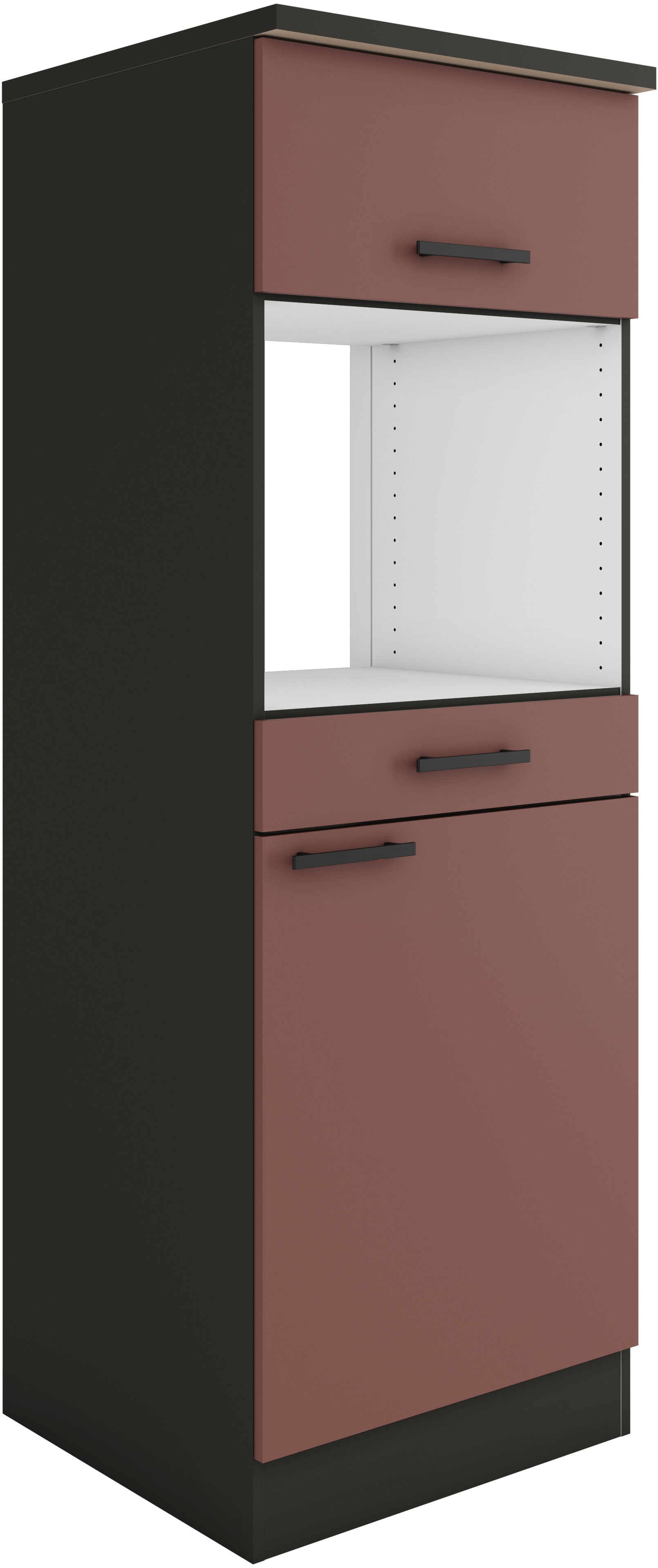 Mikrowellenumbauschrank OPTIFIT "Palma", rot (rostrot, anthrazit, anthrazit), B:60cm H:174,4cm T:60cm, Spanplatte, Schränke, Breite 60 cm, Nischenmaß für Mikrowelle B/T/H 56,7/55,5/44,8 cm Image