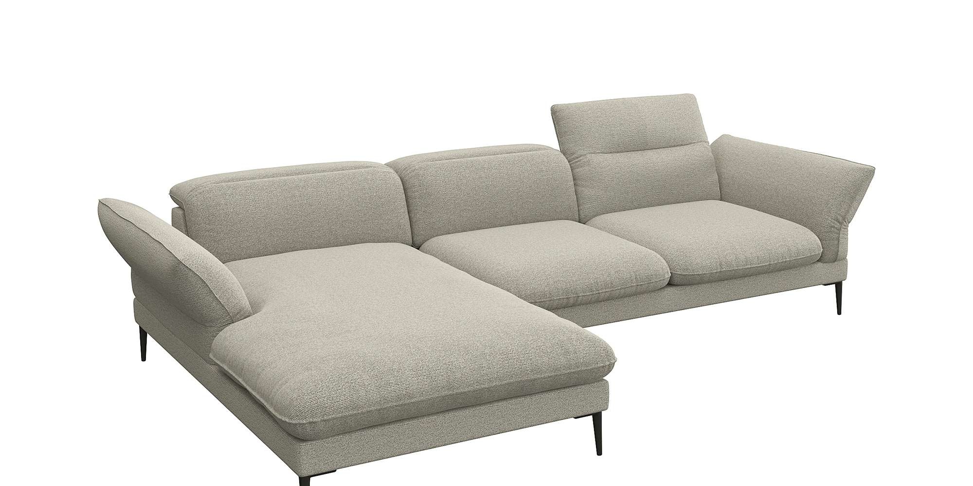 Ecksofa FLEXLUX "Salino, Funktionssofa mit Recamiere, Relaxsofa, Ecksofa", beige (natural), B:307cm H:88cm T:182cm, 100% Polyester, Sofas, Sofa mit Arm- und Kopfteil-Verstellungen, Kaltschaum & Stahl-Wellen
