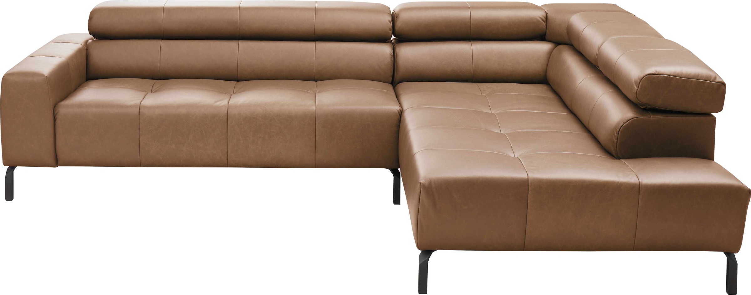 Ecksofa HOME AFFAIRE "Claya, L-Form, incl. Kopfteilverstellung, Breite 276 cm", braun, B:276cm H:71cm T:219cm, 100% Leder, Sofas, Ecksofa, wahlweise elektrischer Sitzvorzug