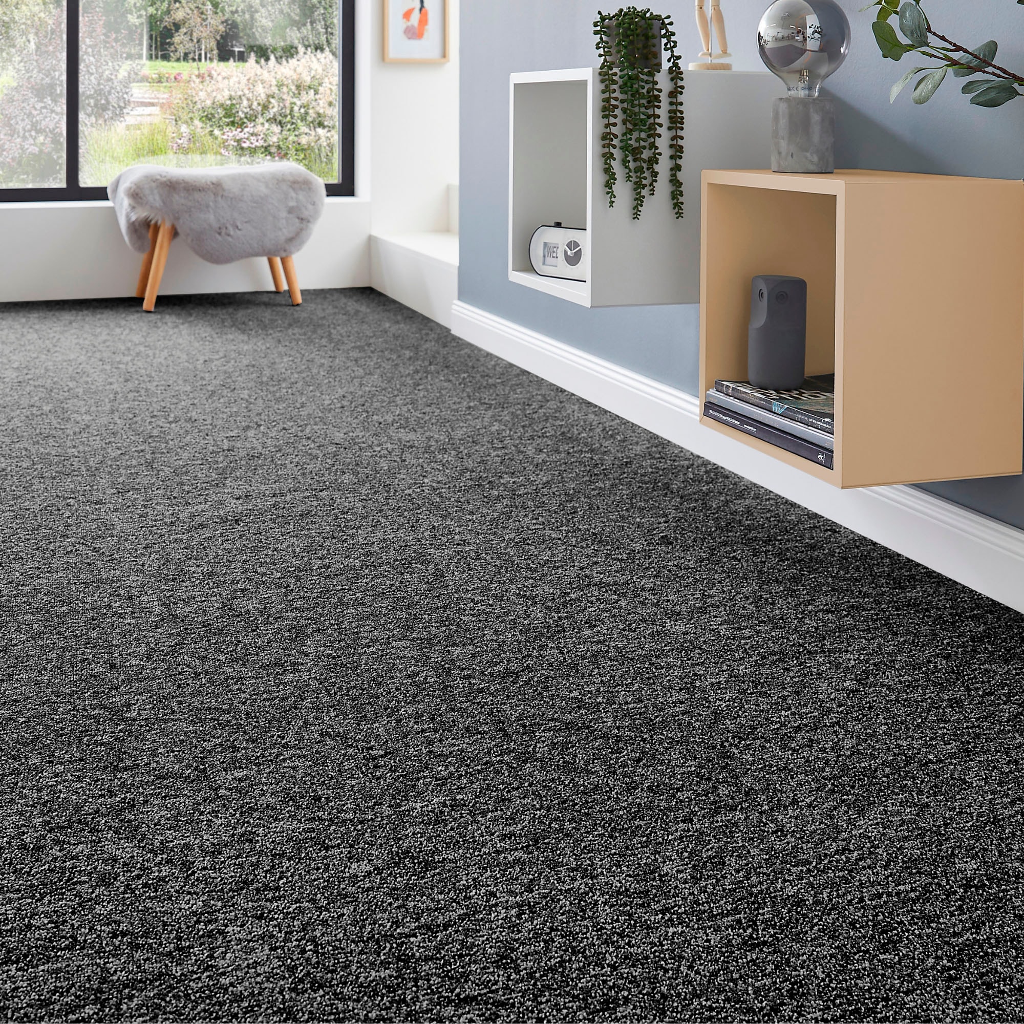 Teppichboden ANDIAMO "Matz, Schlinge, Made in Belgium", schwarz, B:500cm H:6mm L:500cm, Kunstfaser, Teppiche, meliert, Breite 400 cm oder 500 cm, strapazierfähig & pflegeleicht Image